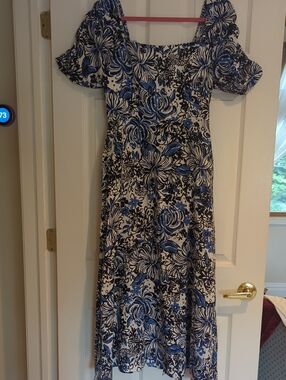 Lilly Pulitzer Blue and White Floral Midi Dress